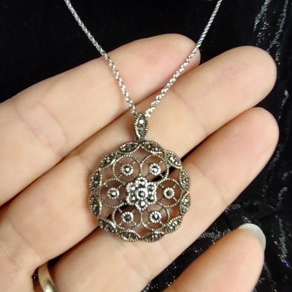 Judith Jack Necklace Sterling Silver Marcasite Pendant - Picture 4 of 15